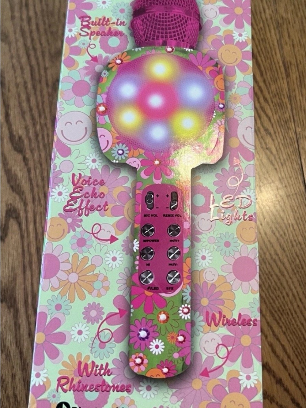 Pink Floral Light-Up Wireless Karaoke Microphone
